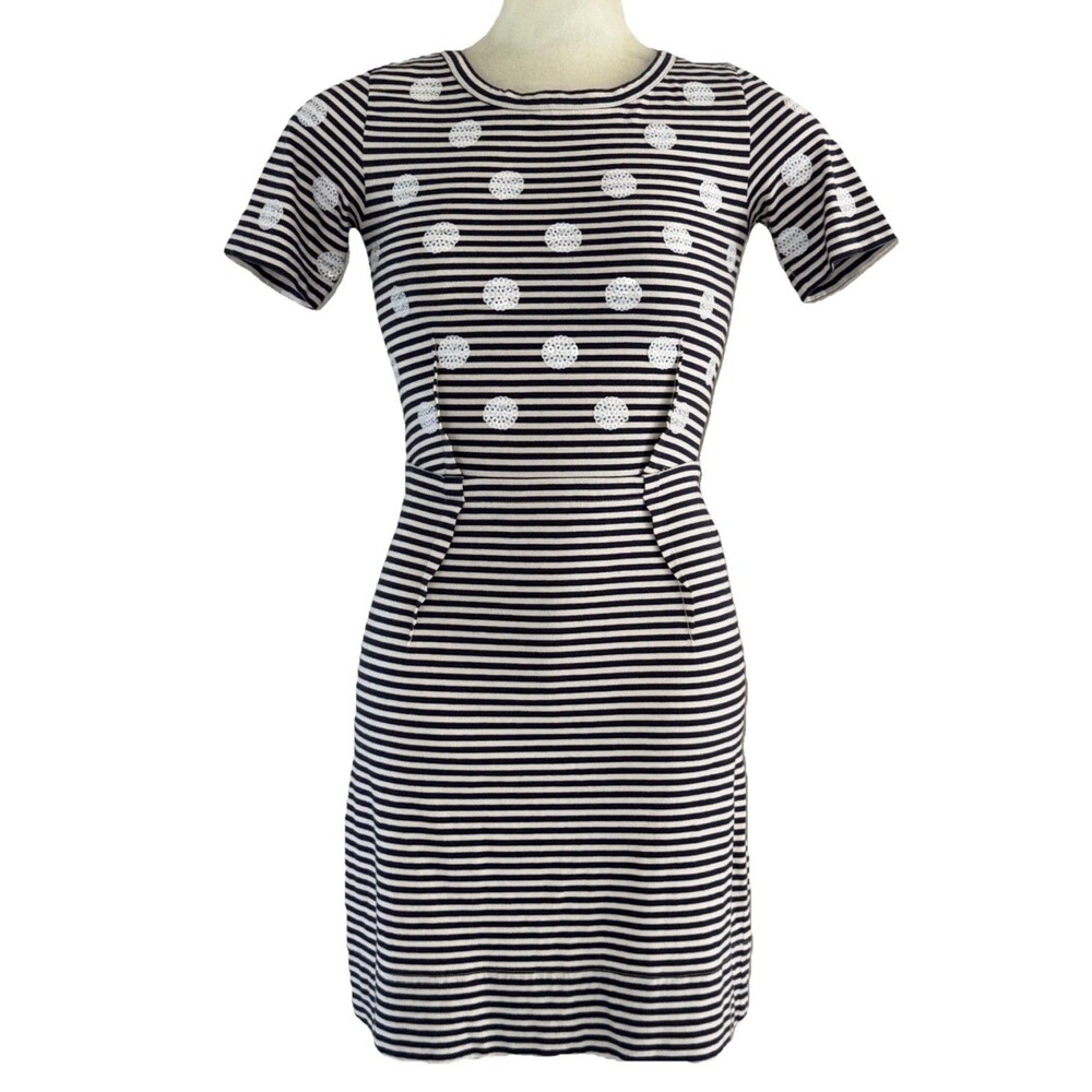 New Marc by Marc Jacobs Black And White Striped Sequin Dot Sheath Dress Size XS